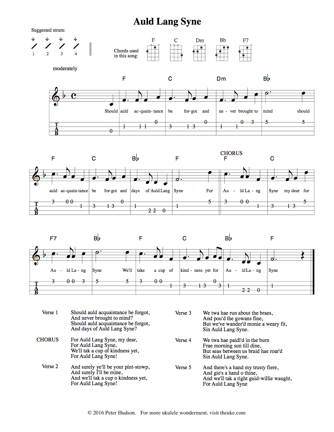 Ukulele Sheet Music With Numbers